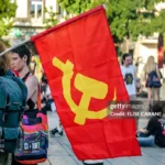 communist flag with youth